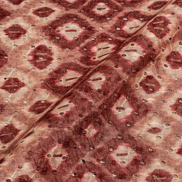 Brown Colour Digital Print Schiffli Cut Work Poly Tussar Feel Fabric