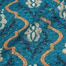 Teal Colour Digital Print Schiffli Cut Work Poly Tussar Feel Fabric