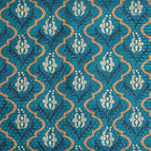 Teal Colour Digital Print Schiffli Cut Work Poly Tussar Feel Fabric