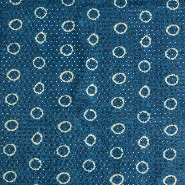 Indigo Colour Digital Print Schiffli Cut Work Poly Tussar Feel Fabric