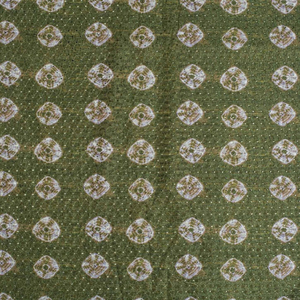 Moss Green Colour Digital Print Schiffli Cut Work Poly Tussar Feel Fabric