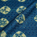 Blue Colour Digital Print Schiffli Cut Work Poly Tussar Feel Fabric