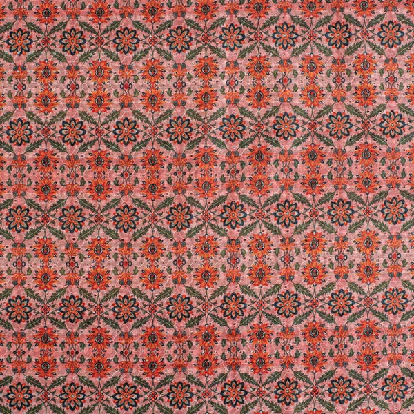 Pastel Pink Colour Digital Print Schiffli Cut Work Poly Tussar Feel Fabric