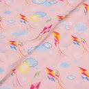 Baby Pink Color Digital Quirky Prints Cotton Poplin Fabric