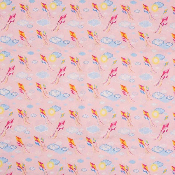 Baby Pink Color Digital Quirky Prints Cotton Poplin Fabric