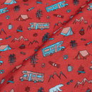 Red Color Digital Quirky Prints Cotton Poplin Fabric