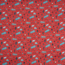 Red Color Digital Quirky Prints Cotton Poplin Fabric