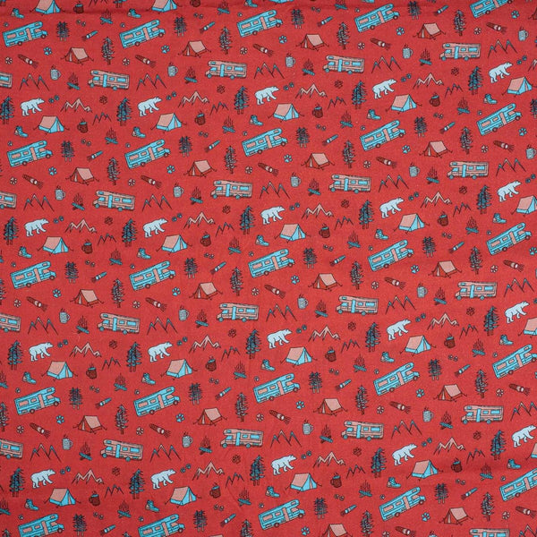Red Color Digital Quirky Prints Cotton Poplin Fabric