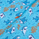 Sky Blue Color Digital Quirky Prints Cotton Poplin Fabric