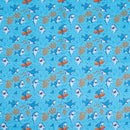 Sky Blue Color Digital Quirky Prints Cotton Poplin Fabric