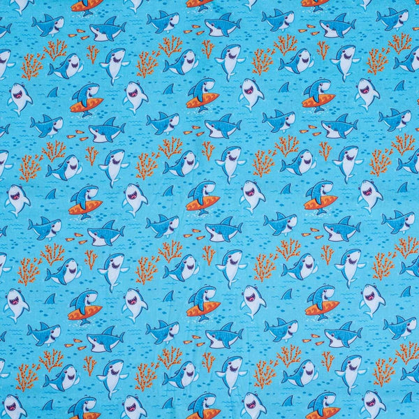 Sky Blue Color Digital Quirky Prints Cotton Poplin Fabric