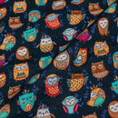 Navy Blue Color Digital Quirky Prints Cotton Poplin Fabric
