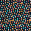 Navy Blue Color Digital Quirky Prints Cotton Poplin Fabric