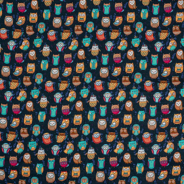 Navy Blue Color Digital Quirky Prints Cotton Poplin Fabric