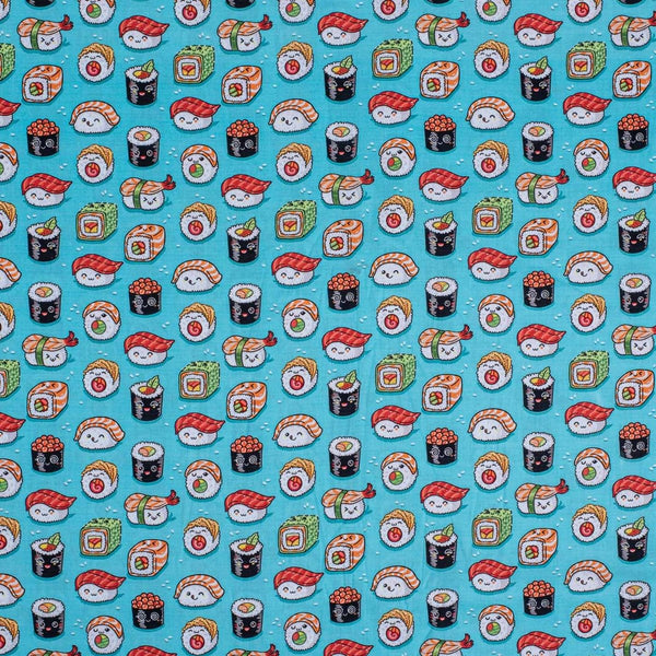 Aqua Color Digital Quirky Prints Cotton Poplin Fabric