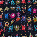 Black Color Digital Quirky Prints Cotton Poplin Fabric