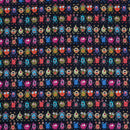 Black Color Digital Quirky Prints Cotton Poplin Fabric