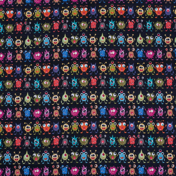 Black Color Digital Quirky Prints Cotton Poplin Fabric