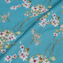Aqua Sky Color Digital Floral Prints Cotton Poplin Fabric