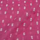 Magenta Colour Machine Work Small Floral Butti Cotton Linen Fabric