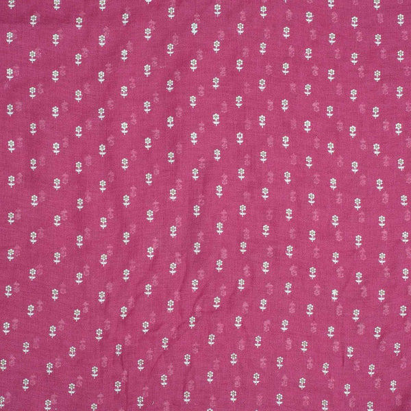 Magenta Colour Machine Work Small Floral Butti Cotton Linen Fabric