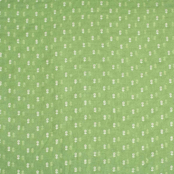 Pistachio Colour Machine Work Small Floral Butti Cotton Linen Fabric