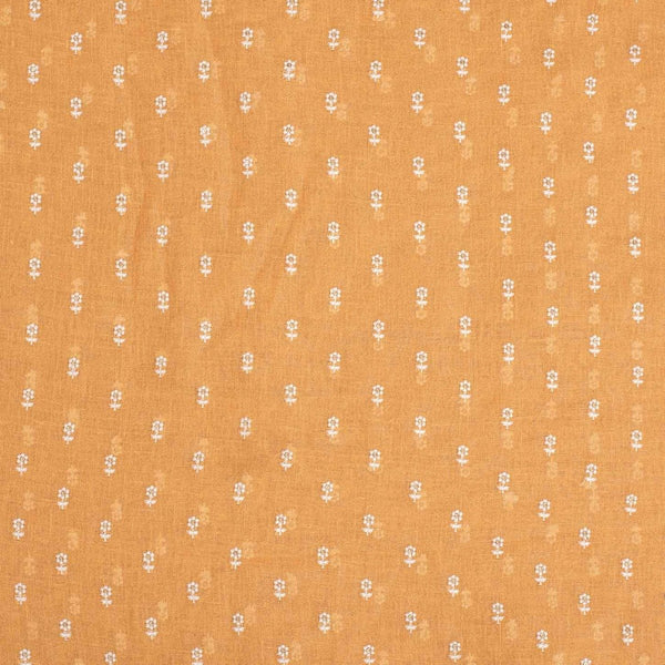 Apricot Orange Colour Machine Work Small Floral Butti Cotton Linen Fabric