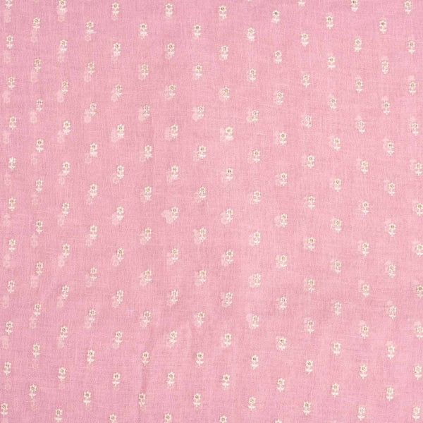 Petal Pink Colour Machine Work Small Floral Butti Cotton Linen Fabric