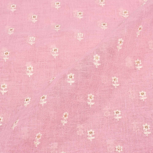 Petal Pink Colour Machine Work Small Floral Butti Cotton Linen Fabric