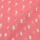 Carrot Pink Colour Machine Work Small Floral Butti Cotton Linen Fabric