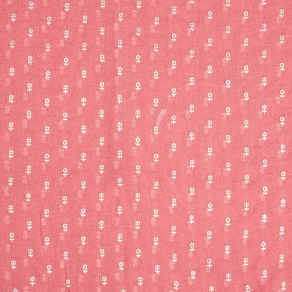 Carrot Pink Colour Machine Work Small Floral Butti Cotton Linen Fabric