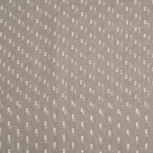 Smoke Grey Colour Machine Work Small Floral Butti Cotton Linen Fabric