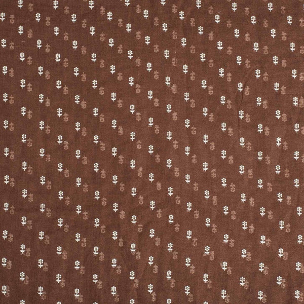 Brown Colour Machine Work Small Floral Butti Cotton Linen Fabric