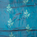 Sea Blue Two Tone Floral Thread Embroidered 2d Poly Crepe Fabric