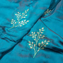Sea Blue Two Tone Floral Thread Embroidered 2d Poly Crepe Fabric