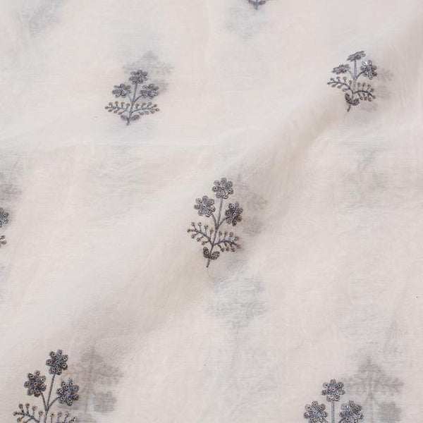Dyeable  Thread Embroidered Poly Chanderi Fabric 
