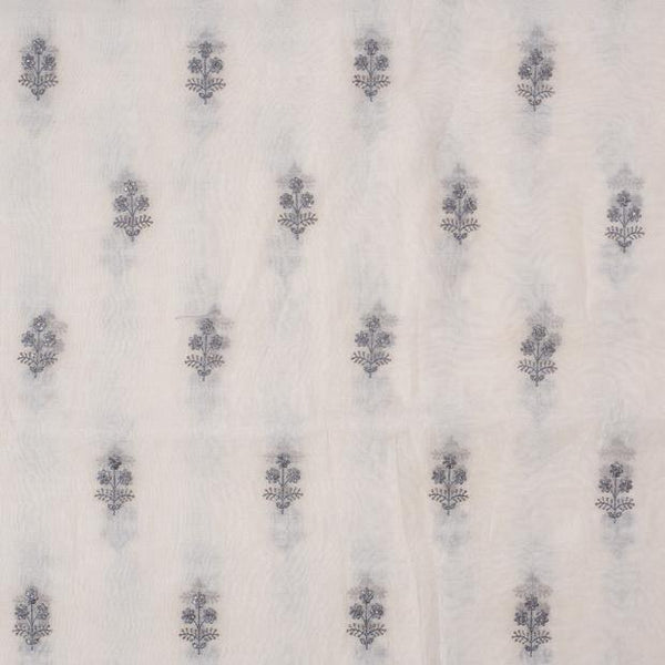 Dyeable  Thread Embroidered Poly Chanderi Fabric 