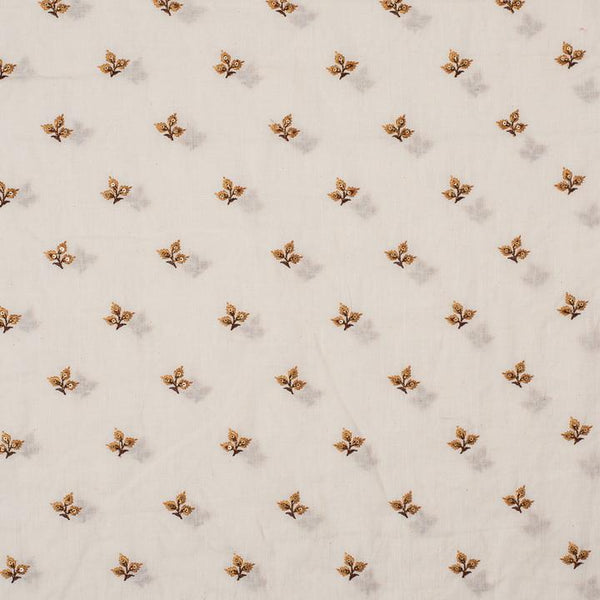 Off White Color Thread Embroidered  Cotton Fabric Cut Of 0.70 Meter