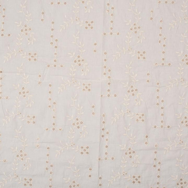 Dyeable Off White Colour Thread Embroidered Cotton Fabric