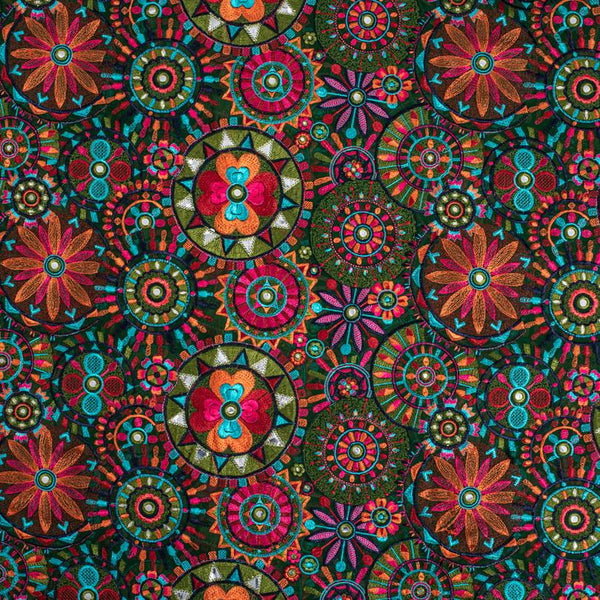 Green Colour Multi Thread Work Embroidered Georgette Fabric