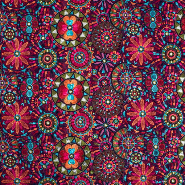Purple Colour Multi Thread Work Embroidered Georgette Fabric