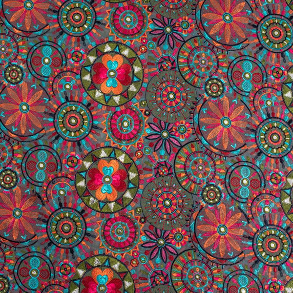 Grey Colour Multi Thread Work Embroidered Georgette Fabric