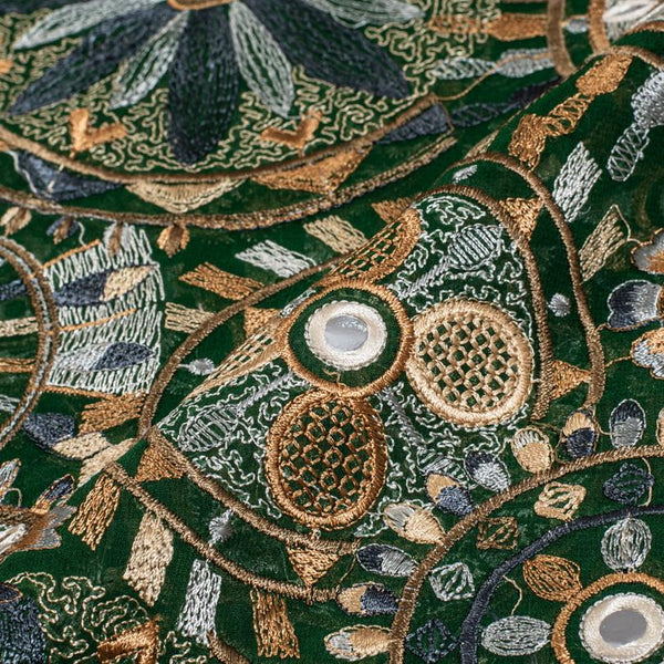 Green Colour Thread Work Embroidered Georgette Fabric