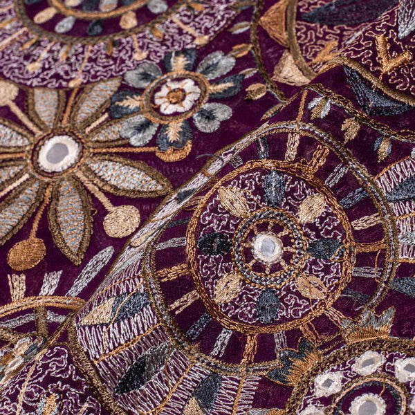 Purple Colour Thread Work Embroidered Georgette Fabric