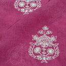 Crimson Pink Colour Machine Thread and sequins Embroidered Cotton Linen Fabric