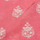 Peach Pink Colour Machine Thread and sequins Embroidered Cotton Linen Fabric