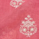 Peach Pink Colour Machine Thread and sequins Embroidered Cotton Linen Fabric
