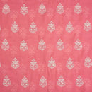 Peach Pink Colour Machine Thread and sequins Embroidered Cotton Linen Fabric