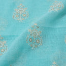Fair Aqua Colour Machine Thread and sequins Embroidered Cotton Linen Fabric