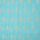 Fair Aqua Colour Machine Thread and sequins Embroidered Cotton Linen Fabric